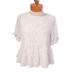 Size Small/Medium Paper Crane Womens Top Blouse Cottagecore White Floral